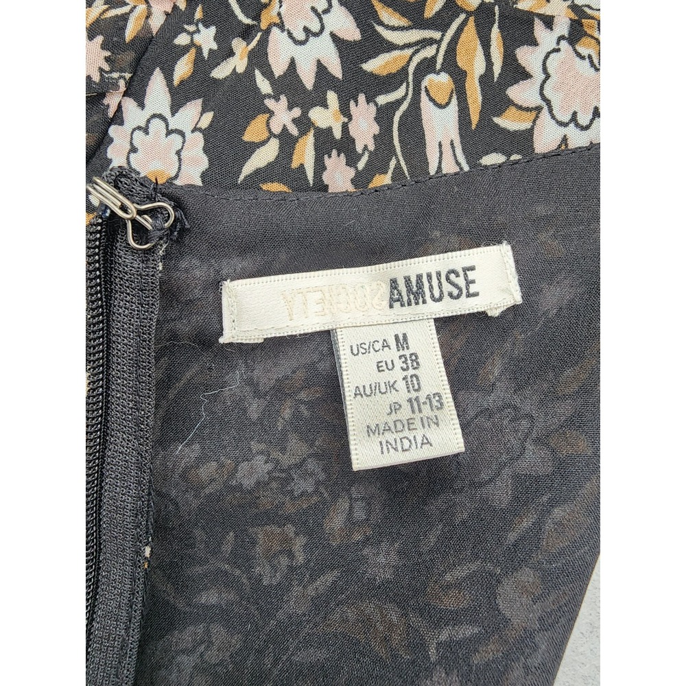 Amuse Society Floral Maxi Dress M Black Bell Sleeve Tie Front Boho AD03JBES NEW - Picture 2 of 15